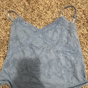 Elegant Lace Blue Tank Top